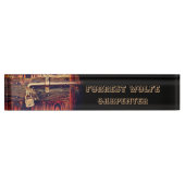 Robuuste houten deur met antiek remslot naambordje (Voorkant)