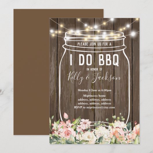 robuuste houten, pot, ik doe bbq-feest uitnodiging (Voorkant / Achterkant)