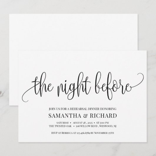 Robuuste kalligrafie de nacht voor de repetitie kaart (Voorkant / Achterkant)