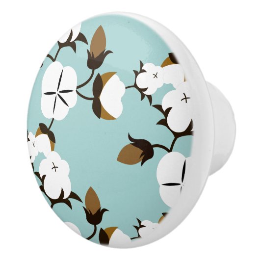 Robuuste katoenbloemen en Blauwgroen warme katoenb Keramische Knop (Rechts)