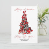 Robuuste kerstboom in rood, zwart en wit feestdagenkaart (Staand voorkant)