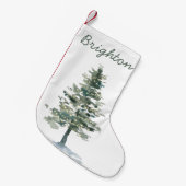 Robuuste kerstboom met lampjes en naam kleine kerstsok (Voorkant (Hangend))