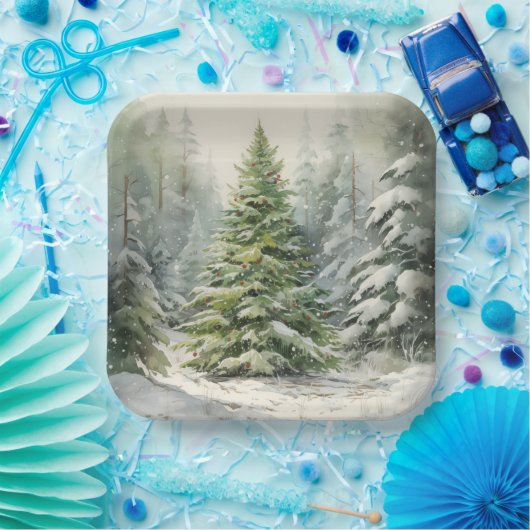 Robuuste kerstboom papieren bordje (Feest)