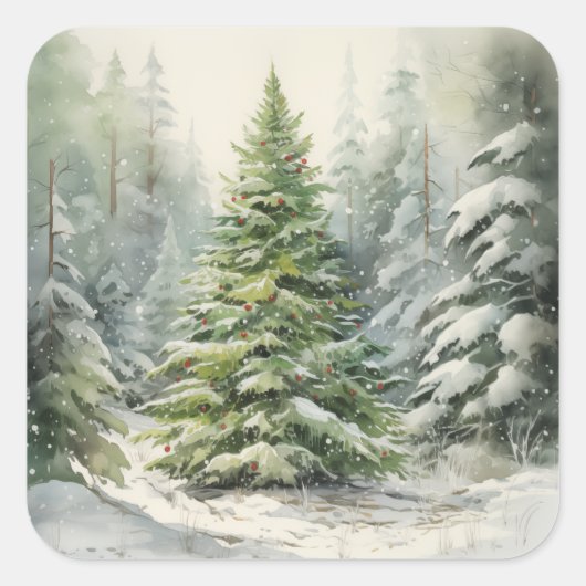 Robuuste kerstboom vierkante sticker (Voorkant)