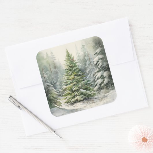 Robuuste kerstboom vierkante sticker (Envelop)