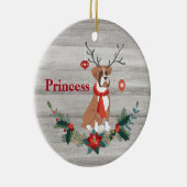 Robuuste kerstboxer Dog met Antlers Greenery Keramisch Ornament (Rechts)