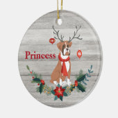 Robuuste kerstboxer Dog met Antlers Greenery Keramisch Ornament (Links)