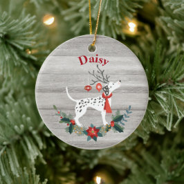 Robuuste kerstDalmatiaan met Antlers & Greenery Keramisch Ornament