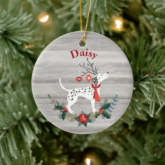 Robuuste kerstDalmatiaan met Antlers & Greenery Keramisch Ornament (Boom)