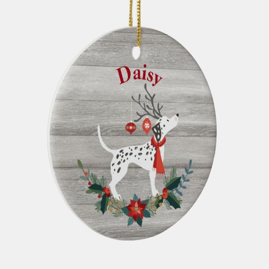 Robuuste kerstDalmatiaan met Antlers & Greenery Keramisch Ornament (Rechts)