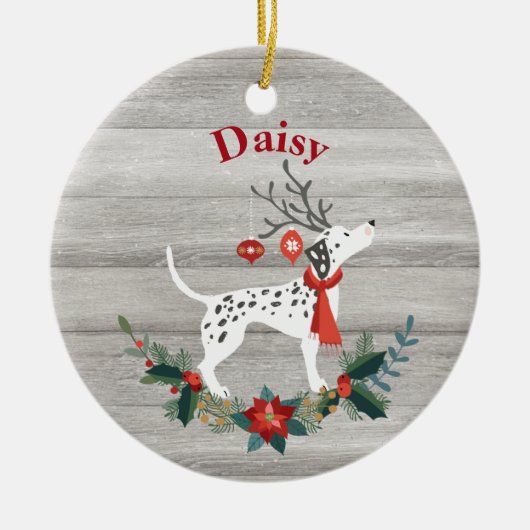 Robuuste kerstDalmatiaan met Antlers & Greenery Keramisch Ornament (Voorkant)