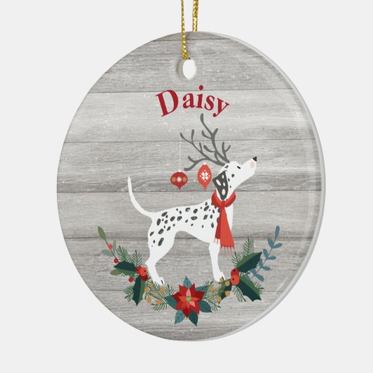 Robuuste kerstDalmatiaan met Antlers & Greenery Keramisch Ornament (Links)