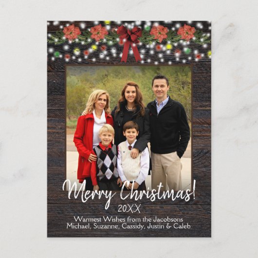 Robuuste kerstgarland op foto van Barn Wood Feestdagenkaart (Voorkant)