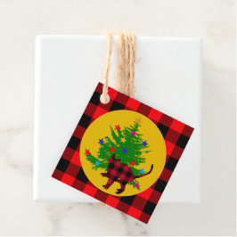 Robuuste kerstkat, boom- en rode buffelpleister bedankjes labels