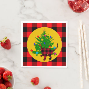 Robuuste kerstkat, boom- en rode buffelpleister servet