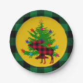 Robuuste kerstman, boom, groene buffelvlecht papieren bordje (Voorkant)