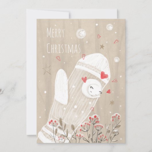 Robuuste kerstmis Mitten Snow Kitten Modern Drawin (Voorkant)