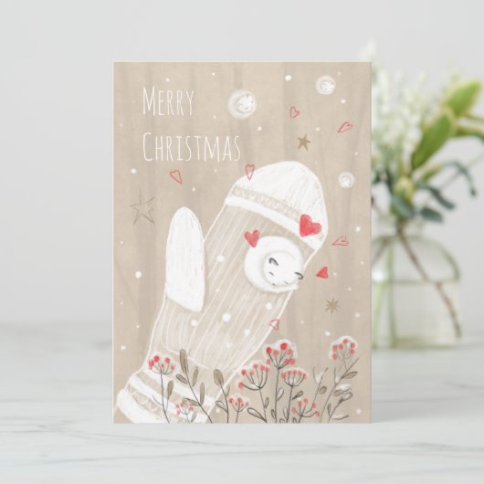 Robuuste kerstmis Mitten Snow Kitten Modern Drawin (Staand voorkant)