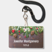 Robuuste kersttafel met pine en sneeuw badge (Achterkant met lanyard)