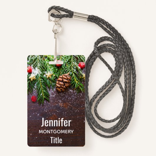 Robuuste kersttafel met pine en sneeuw badge (Voorkant met draagriem)