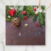 Robuuste kersttafel met pine en sneeuw bedankjes labels (Achterkant)