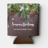 Robuuste kersttafel met pine en sneeuw blikjeskoeler (Voorkant)