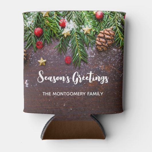 Robuuste kersttafel met pine en sneeuw blikjeskoeler (Voorkant)