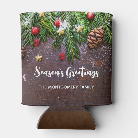 Robuuste kersttafel met pine en sneeuw blikjeskoeler (Achterkant)