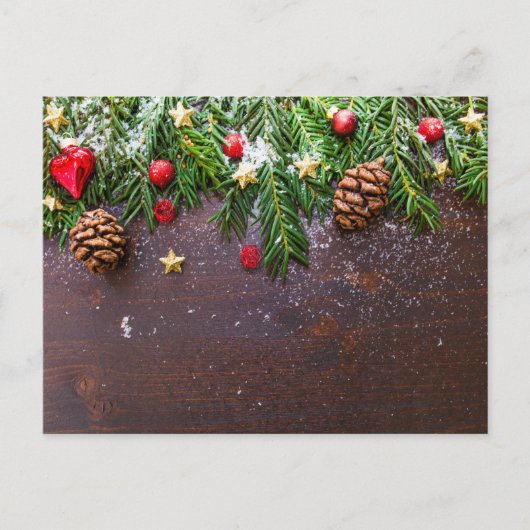 Robuuste kersttafel met pine en sneeuw briefkaart (Voorkant)
