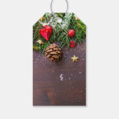 Robuuste kersttafel met pine en sneeuw cadeaulabel (Achterkant)