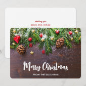 Robuuste kersttafel met pine en sneeuw feestdagenkaart (Voorkant / Achterkant)