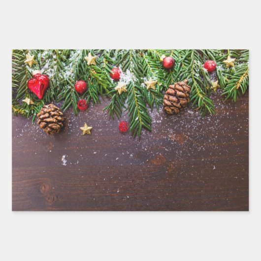 Robuuste kersttafel met pine en sneeuw inpakpapier vel (Voorkant)