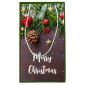 Robuuste kersttafel met pine en sneeuw klein cadeauzakje (Achterkant)