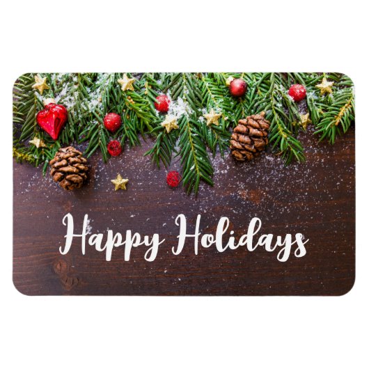 Robuuste kersttafel met pine en sneeuw magneet (Horizontaal)