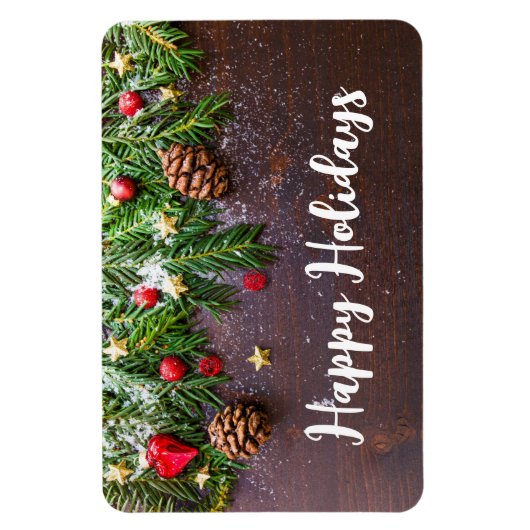 Robuuste kersttafel met pine en sneeuw magneet (Verticaal)