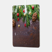 Robuuste kersttafel met pine en sneeuw metalen ornament (Voorkant links)