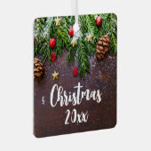 Robuuste kersttafel met pine en sneeuw metalen ornament (Voorkant Rechts)