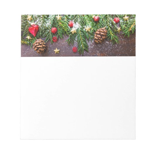 Robuuste kersttafel met pine en sneeuw notitieblok (Voorkant)