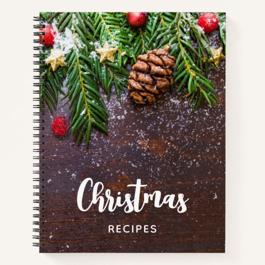 Robuuste kersttafel met pine en sneeuw notitieboek (Voorkant)