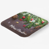 Robuuste kersttafel met pine en sneeuw papieren bordje (Gebogen)