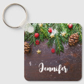 Robuuste kersttafel met pine en sneeuw sleutelhanger (Voorkant)