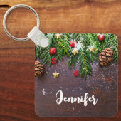 Robuuste kersttafel met pine en sneeuw sleutelhanger (Voorkant)