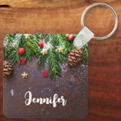 Robuuste kersttafel met pine en sneeuw sleutelhanger (Achterkant)