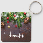 Robuuste kersttafel met pine en sneeuw sleutelhanger (Achterkant)