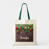 Robuuste kersttafel met pine en sneeuw tote bag (Achterkant)