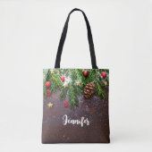 Robuuste kersttafel met pine en sneeuw tote bag (Voorkant)