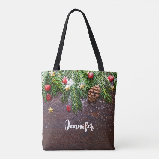 Robuuste kersttafel met pine en sneeuw tote bag (Achterkant)
