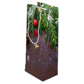 Robuuste kersttafel met pine en sneeuw wijn cadeautas (Achterkant Gekanteld)