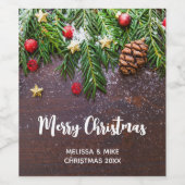 Robuuste kersttafel met pine en sneeuw wijn etiket (Enkel label)