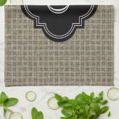 Robuuste landburlap, zwart monogram label theedoek (Gevouwen)